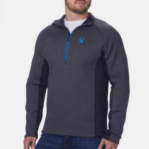 NEW SPYDER OUTBOUND GRAY & BLACK 1/2 ZIP HEAVIER WEIGHT PULLOVER  BLUE ACCENTS L